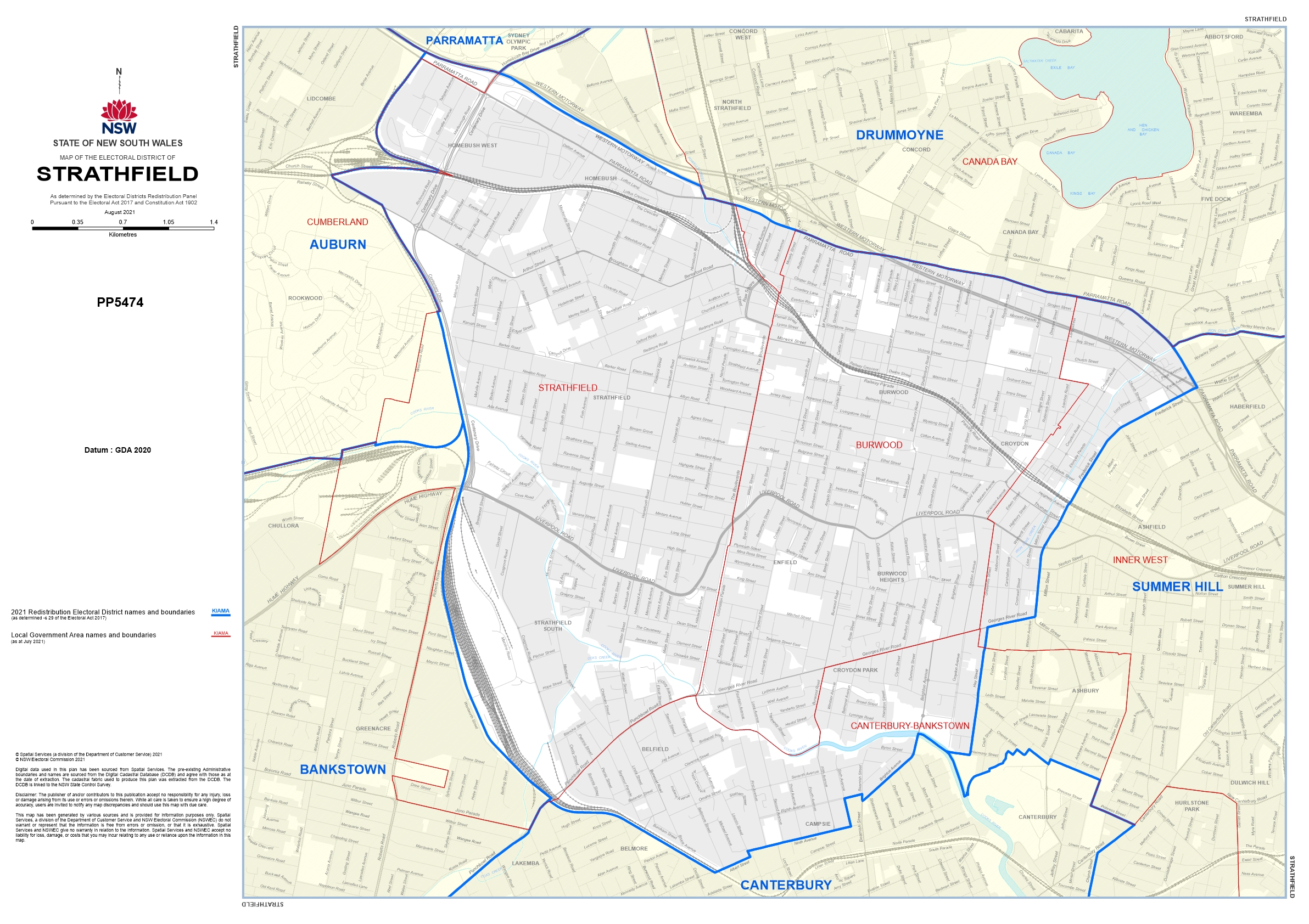 Map of state electorate of Strathfield, 2023 boundaries